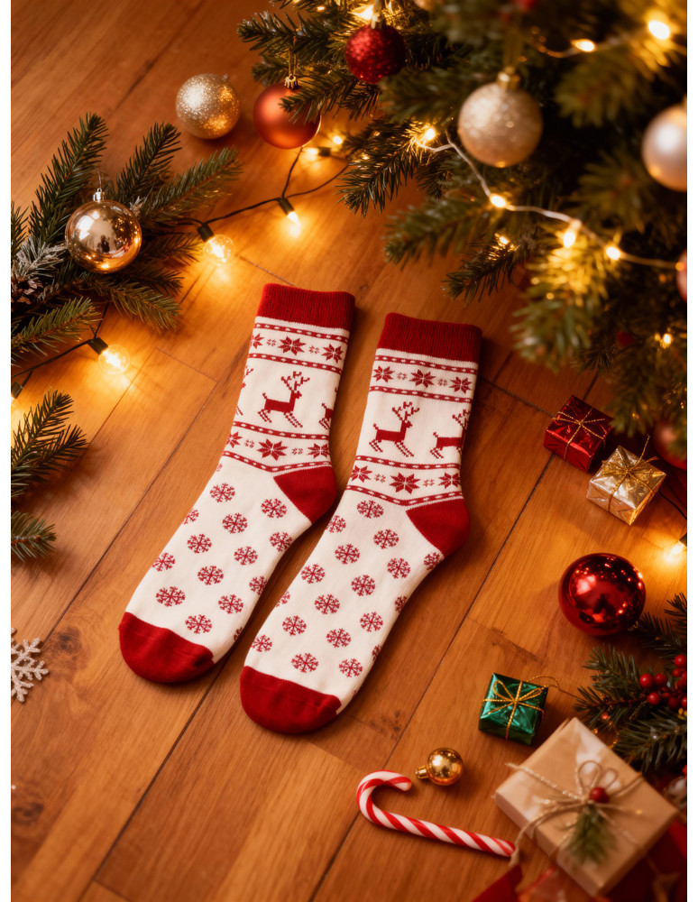 Długie - Skarpetki świąteczne damskie renifery i śnieżynki 2-pak WIELOKOLOROWY - produkt moraj.pl 7
