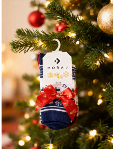 Długie - Skarpetki świąteczne damskie renifery i śnieżynki 2-pak WIELOKOLOROWY - produkt 10