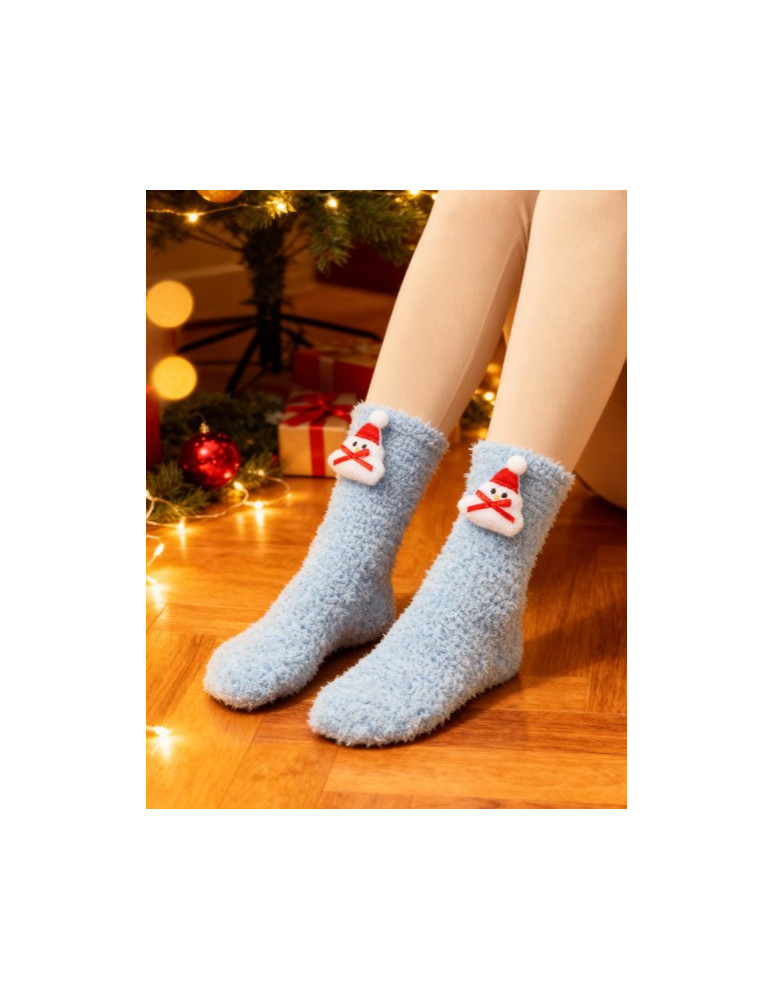 Długie - Damskie skarpety świąteczne z bałwankiem 3D NIEBIESKI  - produkt moraj.pl 2