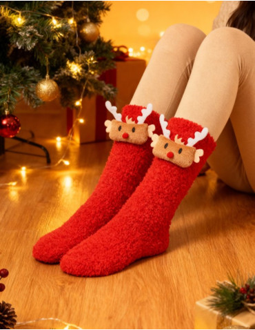 Długie - Damskie skarpety świąteczne z reniferem 3D CZERWONY - produkt 8