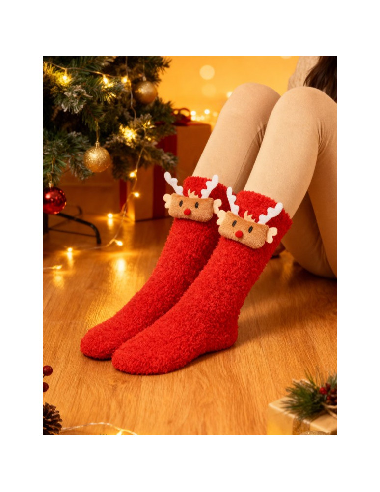Długie - Damskie skarpety świąteczne z reniferem 3D CZERWONY  - produkt moraj.pl 8