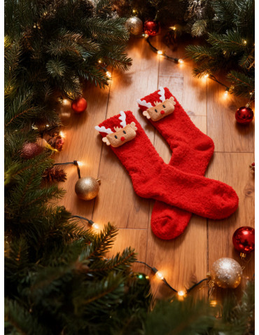 Długie - Damskie skarpety świąteczne z reniferem 3D CZERWONY - produkt 9