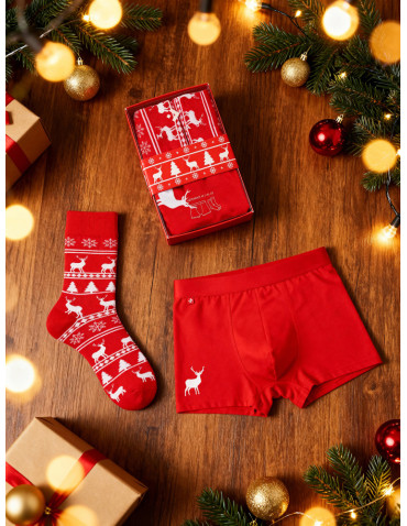 Zestaw świąteczny męski bokserki i skarpetki z reniferem