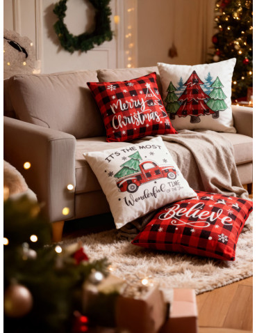 Poduszki dekoracyjne - Dekoracyjne poszewki na poduszkę świąteczne 4-pak WIELOKOLOROWY - produkt 7