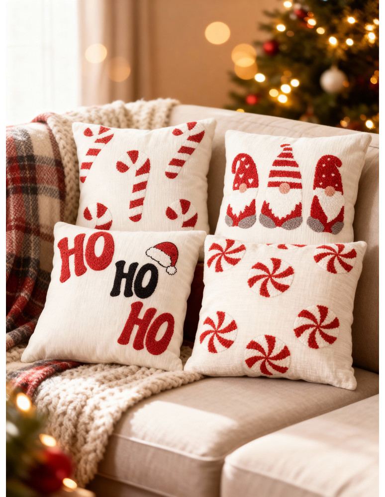 Świąteczne poszewki na poduszkę dekoracyjne 4-pak WIELOKOLOROWY