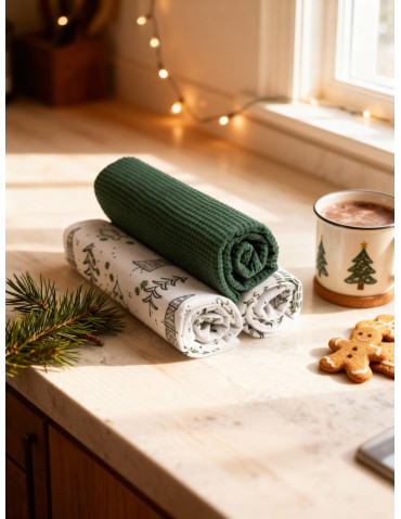 Kuchenne - Zestaw ręczników kuchennych świątecznych w prezentowym koszyku 3-pak WIELOKOLOROWY - produkt 8