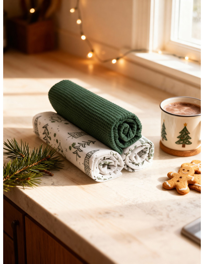 Kuchenne - Zestaw ręczników kuchennych świątecznych w prezentowym koszyku 3-pak WIELOKOLOROWY  - produkt moraj.pl 8