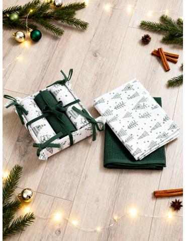 Zestaw ręczników kuchennych świątecznych w prezentowym koszyku 3-pak