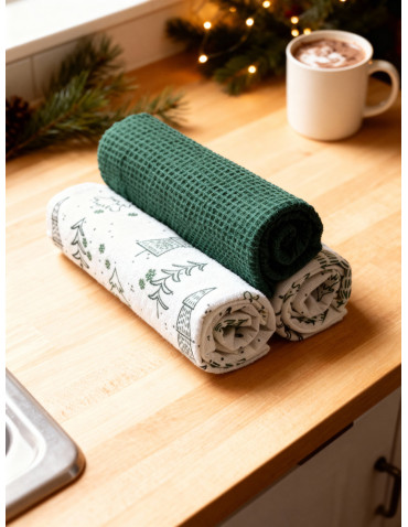 Kuchenne - Ręczniki kuchenne z bawełny w torbie prezentowej 3-pak WIELOKOLOROWY - produkt 8