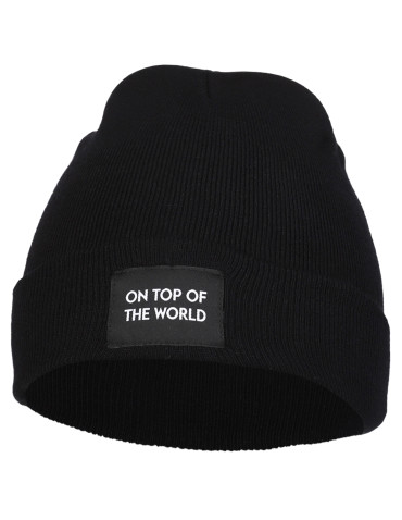 Czapki - Czapka damska przejściowa beanie z wiskozy z naszywką CZARNY - produkt 1