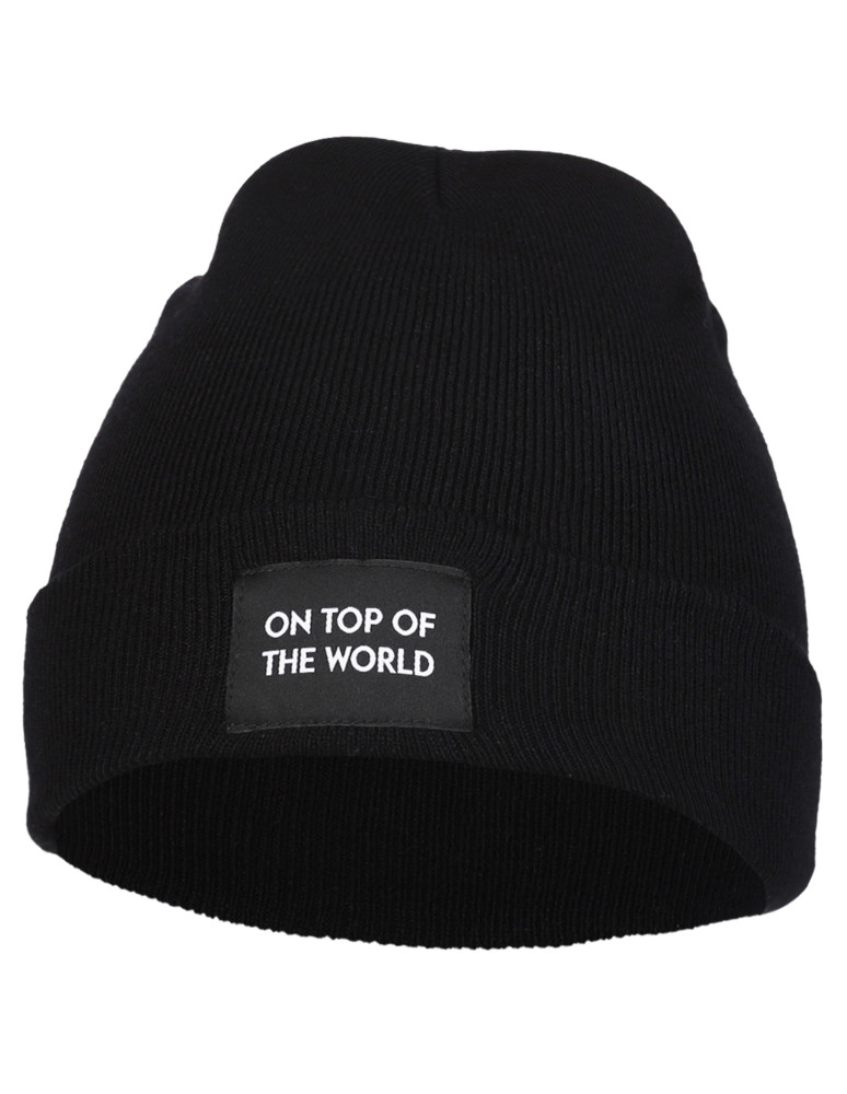 Czapka damska przejściowa beanie z wiskozy z naszywką CZARNY