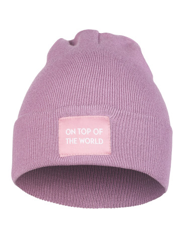 Czapki - Czapka damska przejściowa beanie z wiskozy z naszywką FIOLETOWY - produkt 1