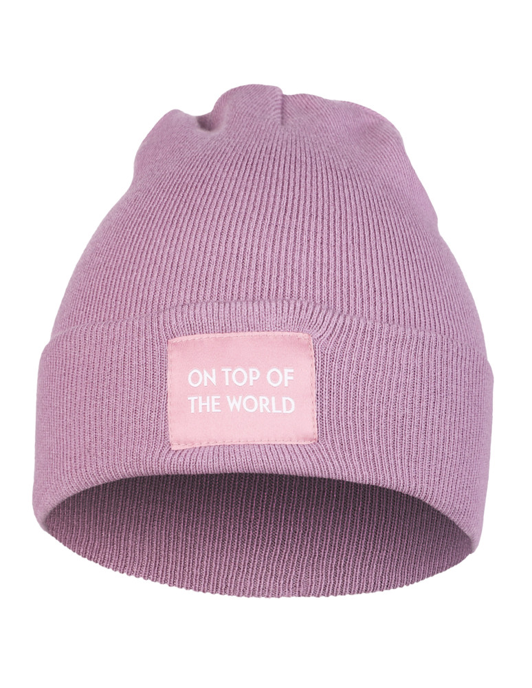 Czapka damska przejściowa beanie z wiskozy z naszywką FIOLETOWY