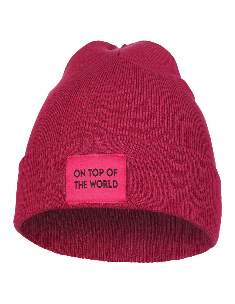 Czapka damska przejściowa beanie z wiskozy z naszywką RÓŻOWY