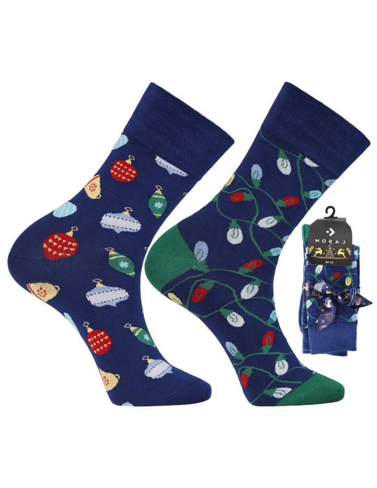 Świąteczne męskie skarpetki w bombki i światełka 2-pak WIELOKOLOROWY