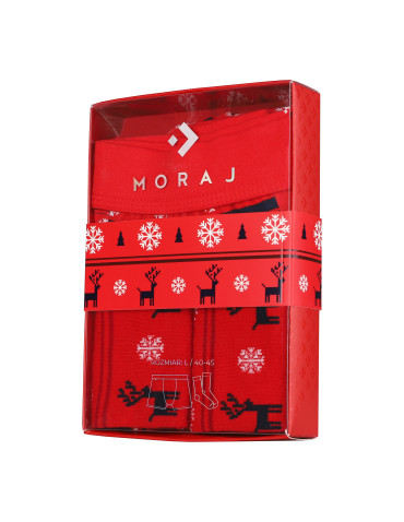 Bokserki dopasowane - Zestaw prezentowy świąteczny bokserki i skarpetki w renifery CZERWONY - produkt 4