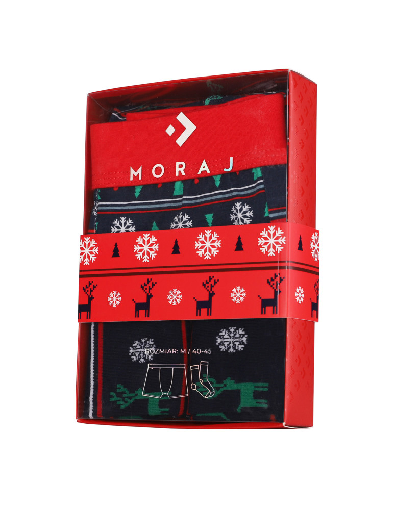 Bokserki dopasowane - Zestaw prezentowy świąteczny bokserki i skarpetki w renifery GRANATOWY  - produkt moraj.pl 2