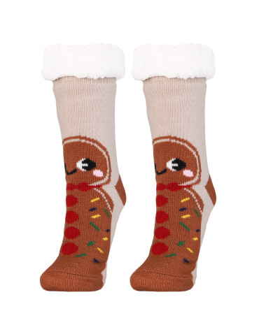 Długie - Świąteczne ciepłe skarpety damskie bambosze zimowe BEŻOWY - produkt 2