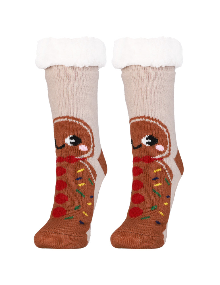 Długie - Świąteczne ciepłe skarpety damskie bambosze zimowe BEŻOWY  - produkt moraj.pl 2