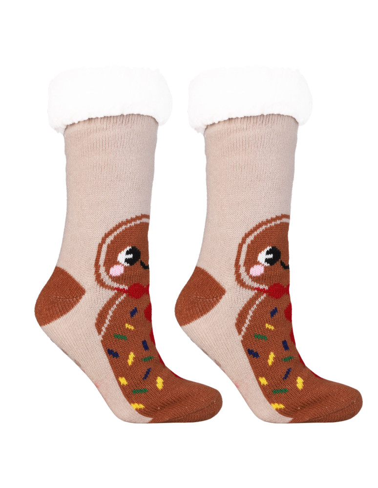 Długie - Świąteczne ciepłe skarpety damskie bambosze zimowe BEŻOWY  - produkt moraj.pl 3