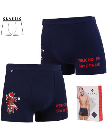 Bokserki dopasowane - Bokserki męskie świąteczne z zabawnym napisem GRANATOWY - produkt 5