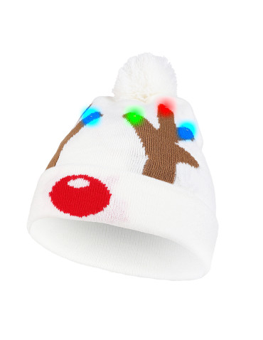 Czapka zimowa świąteczna z ledami i pomponem