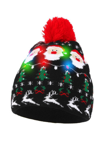 Czapka zimowa świąteczna z ledami i pomponem  - produkt 2