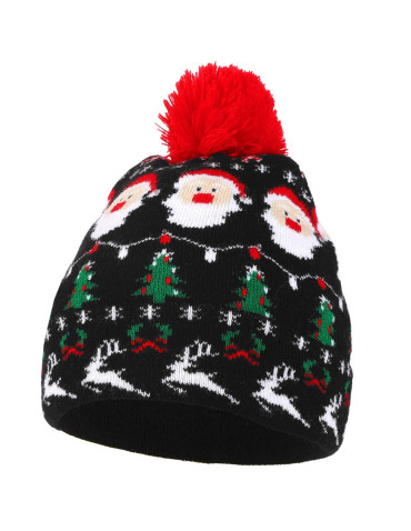 Akcesoria - Czapka zimowa świąteczna z ledami i pomponem CZARNY - produkt 3