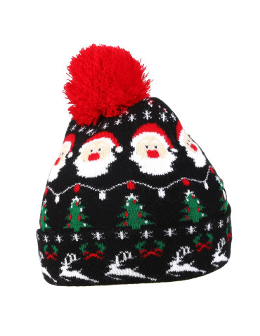Akcesoria - Czapka zimowa świąteczna z ledami i pomponem CZARNY - produkt 4