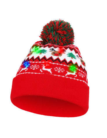 Akcesoria - Czapka zimowa świąteczna z ledami i pomponem WZÓR 3 - produkt 1