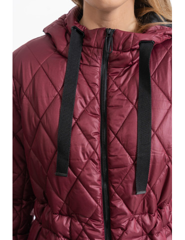 Odzież wierzchnia - Damska pikowana kurtka z kapturem i wiązaniem w talii FIOLETOWY - produkt 14