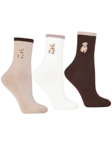 Skarpetki damskie długie bawełniane z haftem misia 3-pak