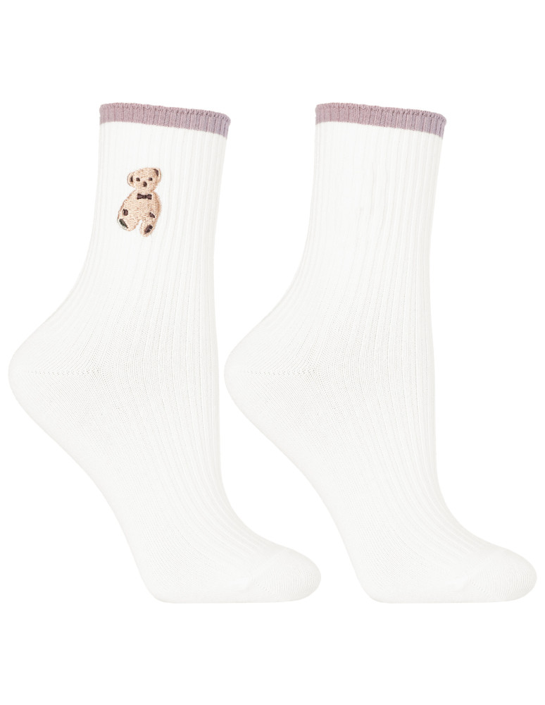 Długie - Skarpetki damskie długie bawełniane z haftem misia 3-pak WIELOKOLOROWY - produkt moraj.pl 2