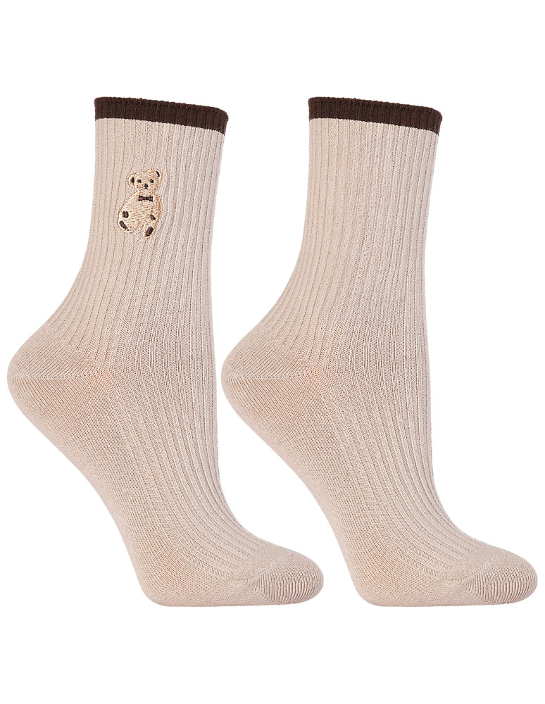 Długie - Skarpetki damskie długie bawełniane z haftem misia 3-pak WIELOKOLOROWY - produkt moraj.pl 3