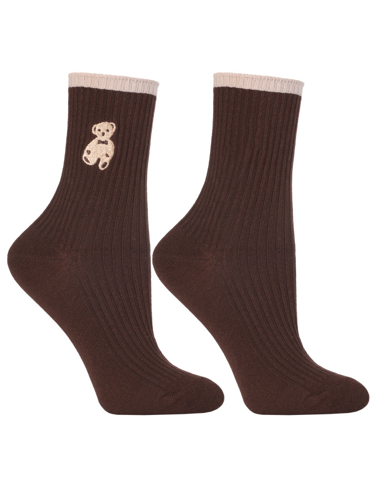 Długie - Skarpetki damskie długie bawełniane z haftem misia 3-pak WIELOKOLOROWY - produkt moraj.pl 4