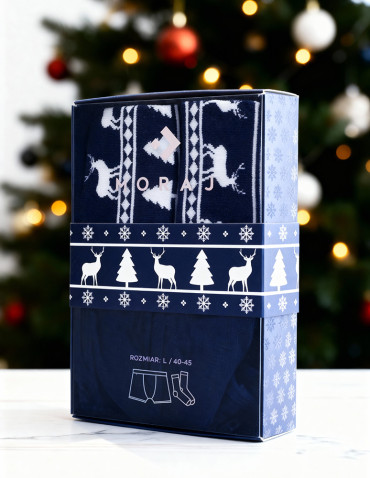 Bokserki dopasowane - Zestaw świąteczny męski bokserki i skarpetki z reniferem GRANATOWY - produkt 2