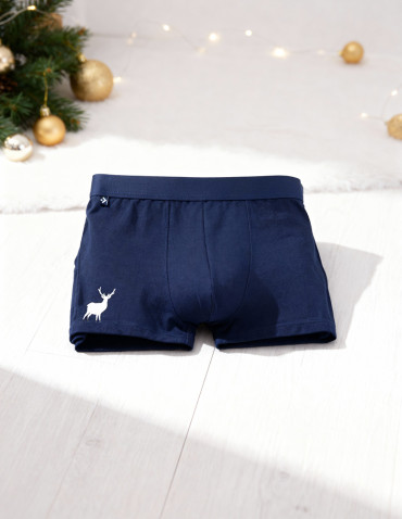 Bokserki dopasowane - Zestaw świąteczny męski bokserki i skarpetki z reniferem GRANATOWY - produkt 8