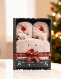 Zestaw prezentowy świąteczny kapcie i opaska na oczy