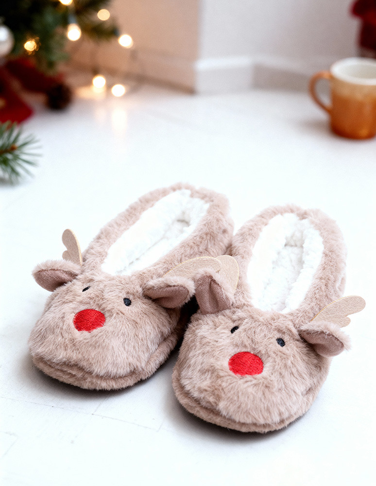 Zestaw prezentowy świąteczny kapcie i opaska na oczy BRĄZOWY