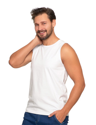 Koszulki, topy, koszule - Tank top męski bawełniany koszulka bez rękawów BIAŁY - produkt 5