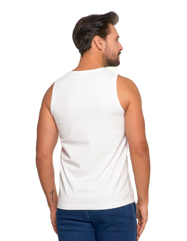 Koszulki, topy, koszule - Tank top męski bawełniany koszulka bez rękawów BIAŁY - produkt 6