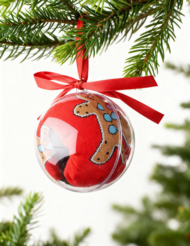 Świąteczne skarpetki na prezent w bombce w pierniki CZERWONY