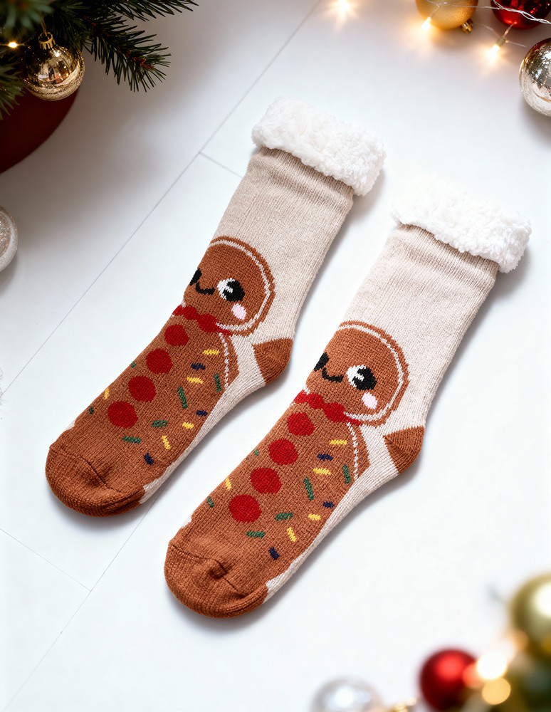 Długie - Świąteczne ciepłe skarpety damskie bambosze zimowe BEŻOWY - produkt moraj.pl 1