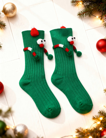 Długie - Zabawne świąteczne skarpetki damskie Elf ZIELONY - produkt 5