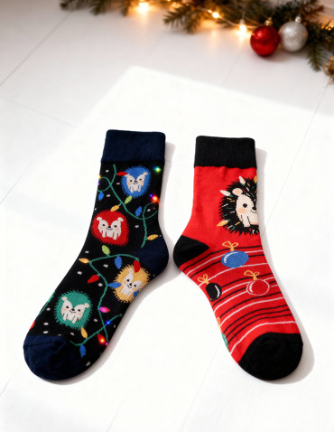 Długie - Skarpetki świątecznie nie do pary zabawne w jeże WIELOKOLOROWY - produkt 6