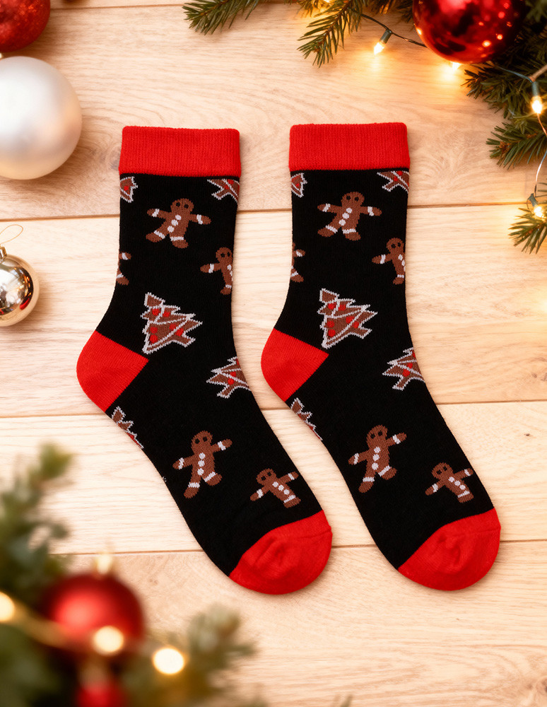 Skarpetki damskie w świąteczne pierniczki 2-pak na prezent WIELOKOLOROWY