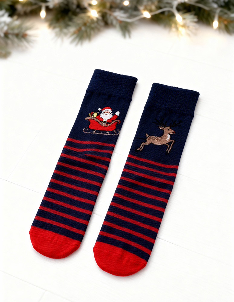 Długie - Męskie skarpetki świąteczne nie do pary Mikołaj i renifer WIELOKOLOROWY  - produkt moraj.pl 7