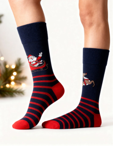 Męskie skarpetki świąteczne nie do pary Mikołaj i renifer