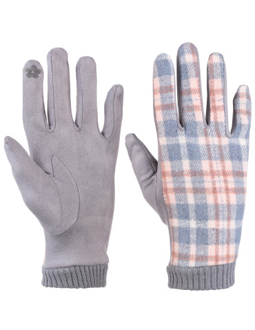 Rękawiczki - Damskie zimowe rękawiczki w kratkę SZARY - produkt 1