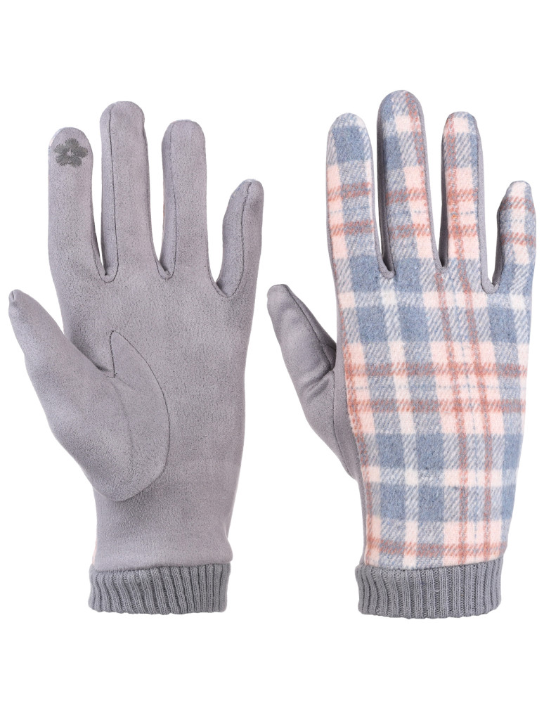 Rękawiczki - Damskie zimowe rękawiczki w kratkę SZARY - produkt moraj.pl 1